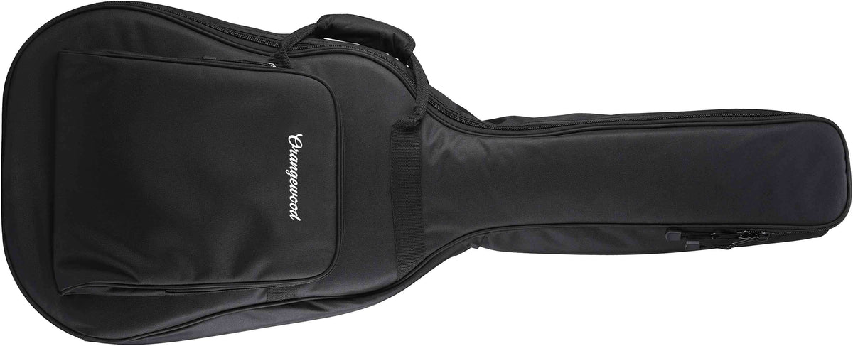 Black gig bag with front pocket and orangewood embroidered logo